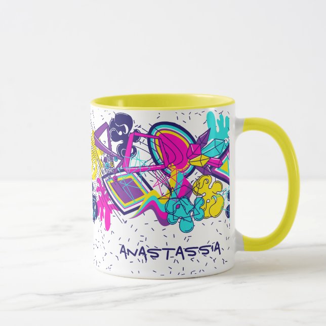 Graffiti abstraktes Farbmuster mit Ihrem Namen Tasse (Rechts)
