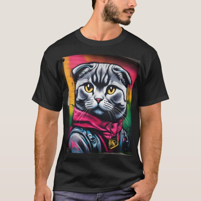 Graffiti Art of a Scottish Fold Cat T-Shirt (Vorderseite)