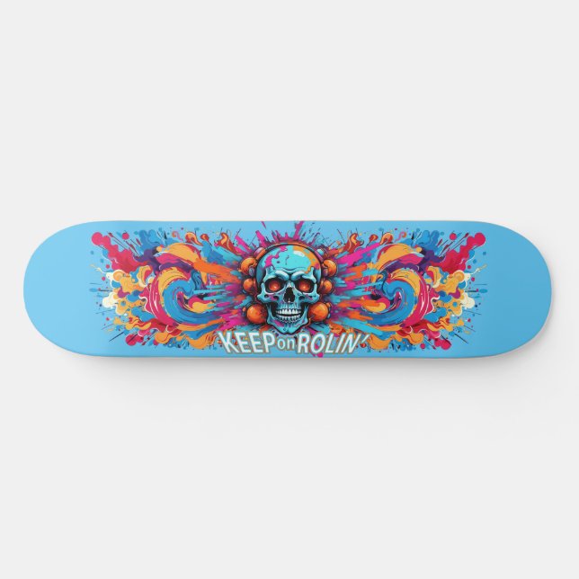Graffiti Art Skull 6 - Behalten auf Rolin' Skateboard (Horizontal)