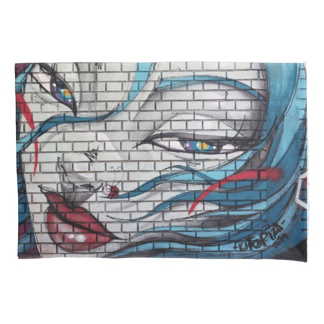 Graffiti Asian Girl Kissenbezug (Vorderseite)