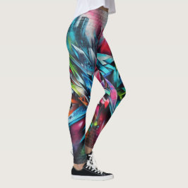Graffiti auf Ziegelwand mit Skyline Streetart Leggings