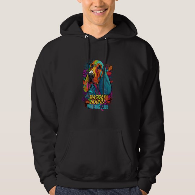 Graffiti Basset Hound Walking Club Street Dog Hoodie (Vorderseite)