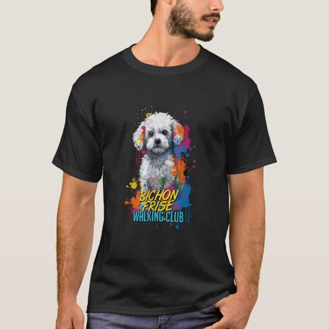 Graffiti Bichon Frise Walking Club Street Dog T-Shirt (Vorderseite)
