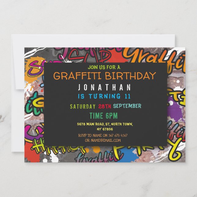 Graffiti Birthday Party Art Handwerk Spray Farbe Einladung (Vorderseite)