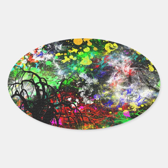 Graffiti Brick Wall Ovaler Aufkleber (Vorderseite)