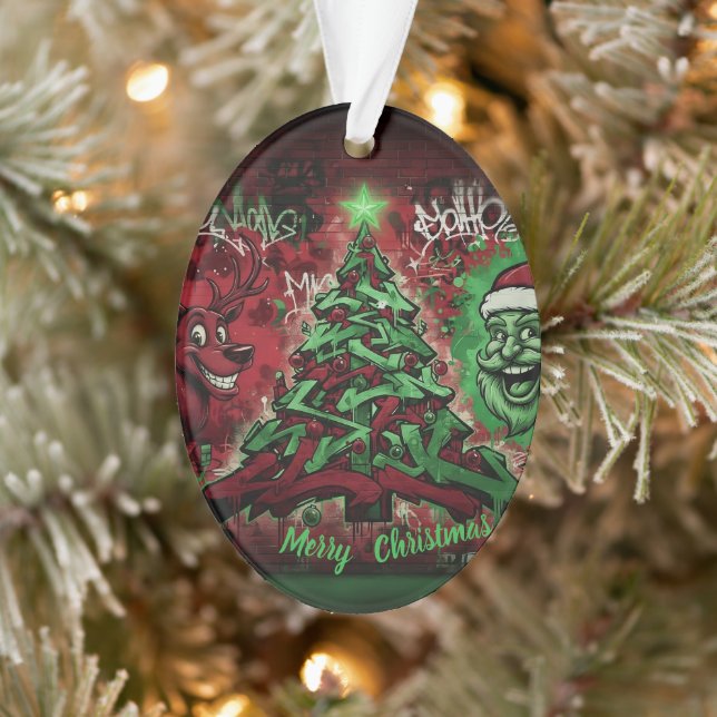 Graffiti Christmas Oval Acrylic Ornament (Baum)