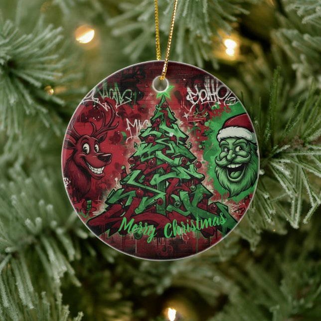 Graffiti Christmas Round Ornament (Baum)