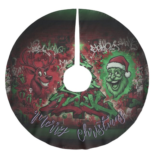 Graffiti Christmas Tree Skirt 44" Polyester Weihnachtsbaumdecke (Vorderseite)