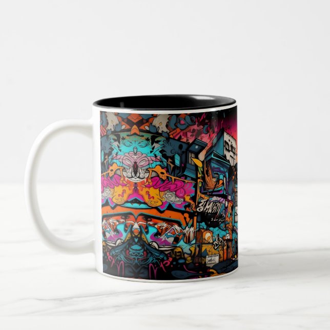 Graffiti Cityscape für ein lebendiges Straßennetz Zweifarbige Tasse (Links)