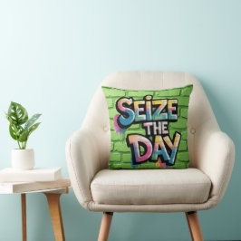 Graffiti Colorful Text Saying Seize The Day Kissen