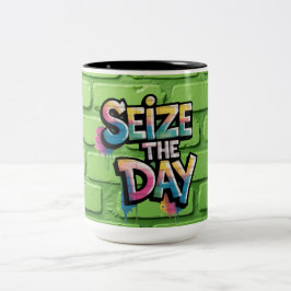 Graffiti Colorful Text Saying Seize The Day Zweifarbige Tasse