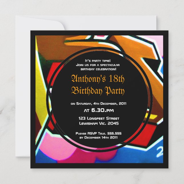 Graffiti Cooles Gesicht Geburtstag Einladung (Vorderseite)