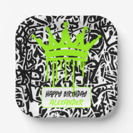 Graffiti Crown Black Green Happy Birthday Pappteller