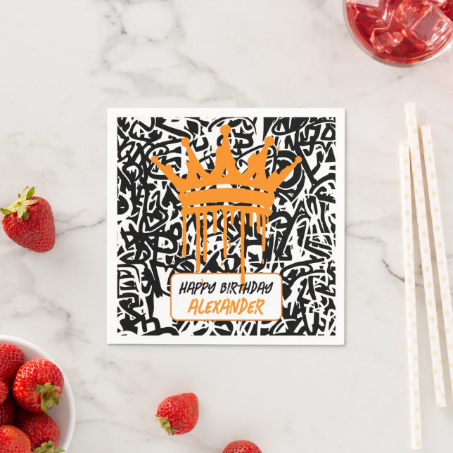 Graffiti Crown Black Orange Happy Birthday Serviette (Beispiel)