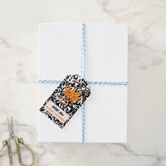 Graffiti Crown Black Orange Vielen Dank zum Geburt Geschenkanhänger (Mit Garn)