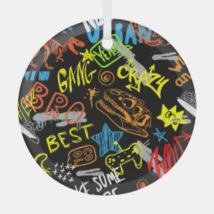 Graffiti der Jungen: Handgezeichnete Kühle Ornament Aus Glas