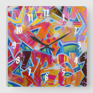 Graffiti Design Wall Clock Quadratische Wanduhr