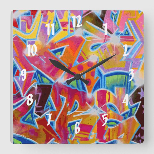 Graffiti Design Wall Clock Quadratische Wanduhr (Vorderseite)