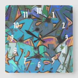 Graffiti Design Wall Clock Quadratische Wanduhr