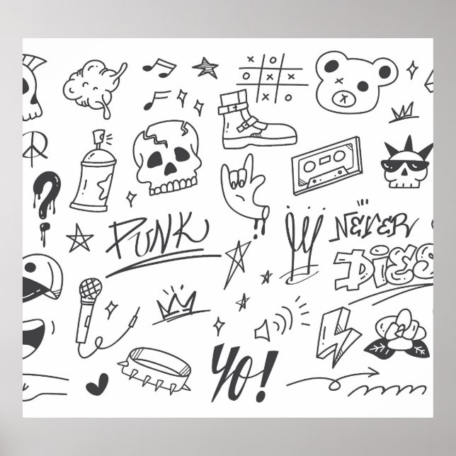 Graffiti Doodles: Punk Music Scribble Poster (Vorne)