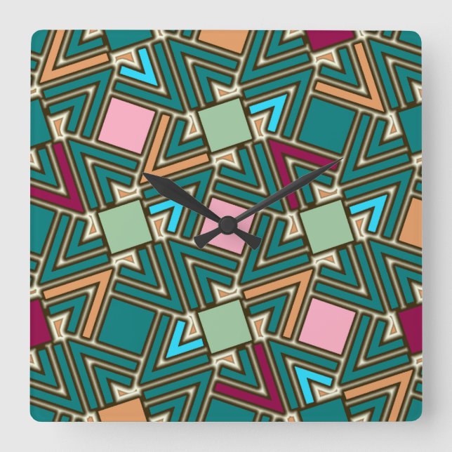 Graffiti-Explosion modernes geometrisches Muster  Quadratische Wanduhr (Vorderseite)