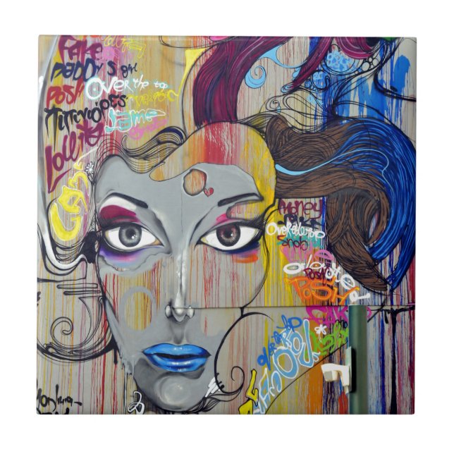 Graffiti-Frau Fliese (Vorderseite)