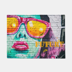 Graffiti Future is Bright Girl & Sungbrille Fußmatte