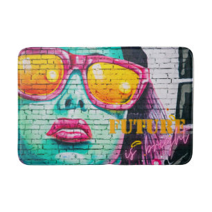 Graffiti Future is Bright Neon Girl & Sunglasses Badematte