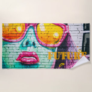 Graffiti Future is Bright Neon Girl & Sunglasses Strandtuch