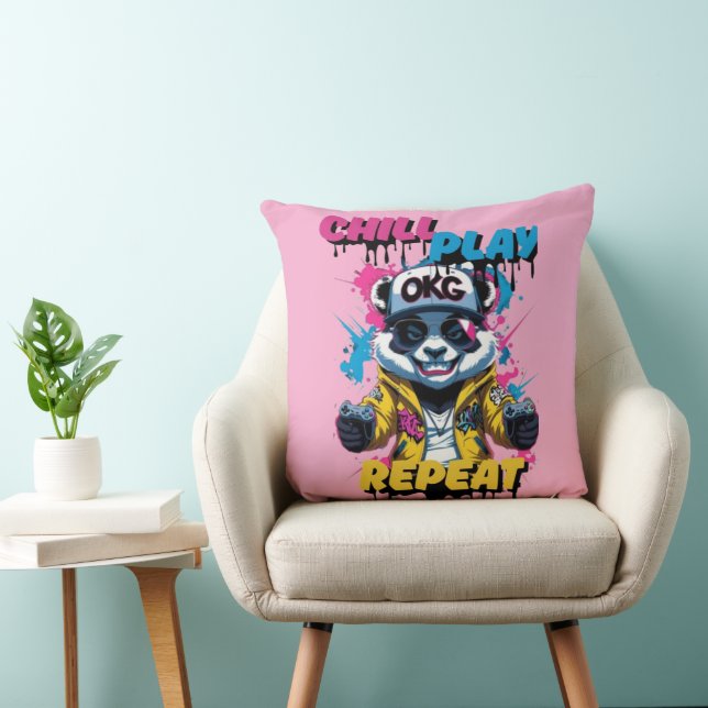 Graffiti Gamer Panda Pop Kissen (Stuhl )