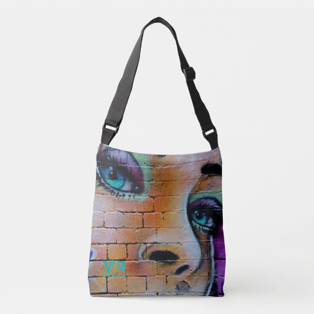 Graffiti Girl Lila Blue Eyes Monogram Tragetaschen Mit Langen Trägern (Vorderseite)