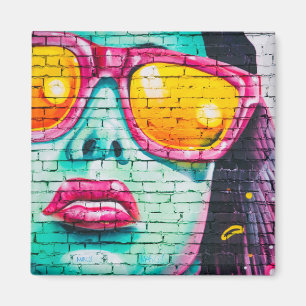 Graffiti Girl Street Art Pop aquamarin rosa gelb Magnet