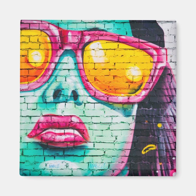 Graffiti Girl Street Art Pop aquamarin rosa gelb Magnet (Vorne)