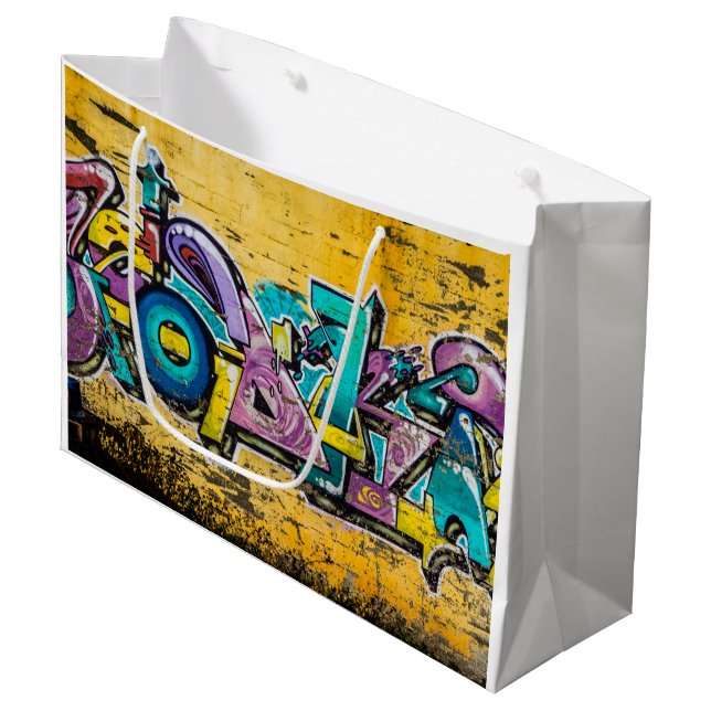 Graffiti, Grundarfjordur, Island Große Geschenktüte (Vorderseite Schrägansicht)