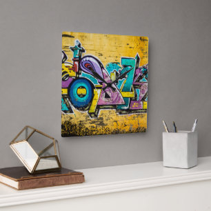 Graffiti, Grundarfjordur, Island Quadratische Wanduhr