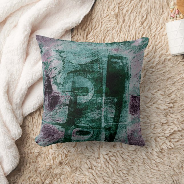 Graffiti Grunge gestrichen | Moody Plum Lila Green Kissen (Decke)