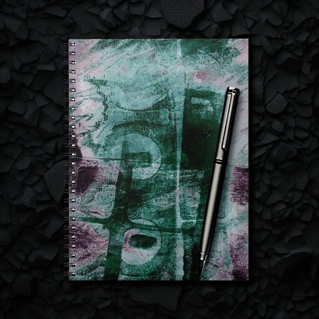 Graffiti Grunge gestrichen | Moody Plum Lila Green Notizblock (Von Creator hochgeladen)