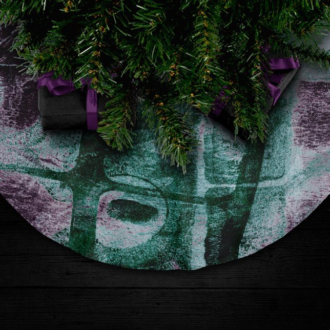 Graffiti Grunge gestrichen | Moody Plum Lila Green Polyester Weihnachtsbaumdecke (Von Creator hochgeladen)