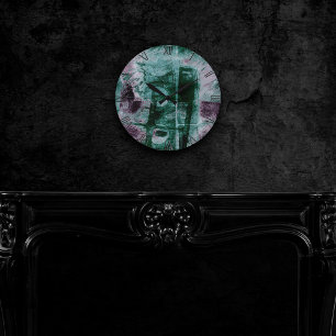 Graffiti Grunge gestrichen Moody Plum Lila Green Runde Wanduhr
