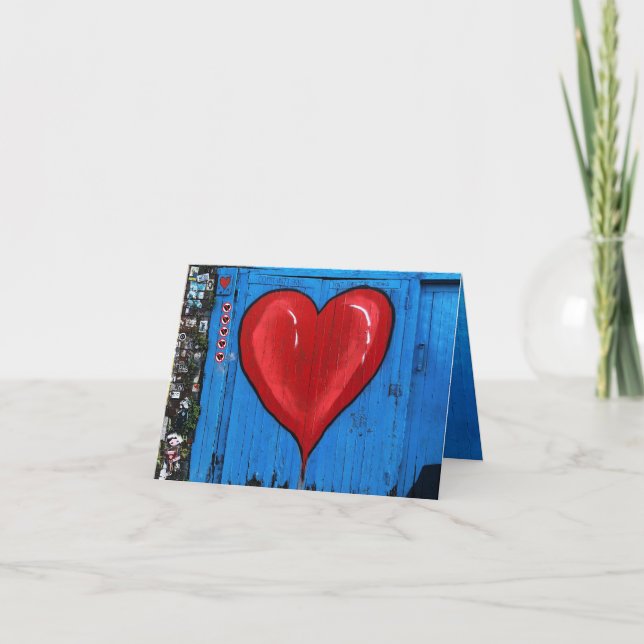 Graffiti Heart, Blue Wall, Valentine, Small Dankeskarte (Vorderseite)
