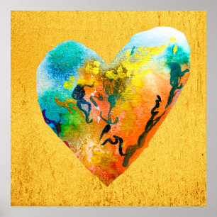 Graffiti heart gold Aquarellkunstposter Poster