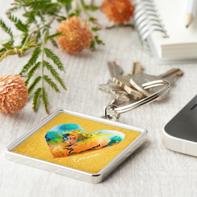 Graffiti heart goldene Aquarellkunst Schlüsselanhä Schlüsselanhänger (Seite)