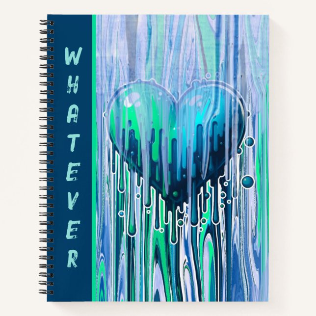 Graffiti Heart Paint Pour Blue & Green Notizbuch (Vorderseite)