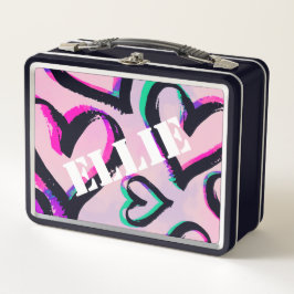 Graffiti Hearts Black Lunchbox