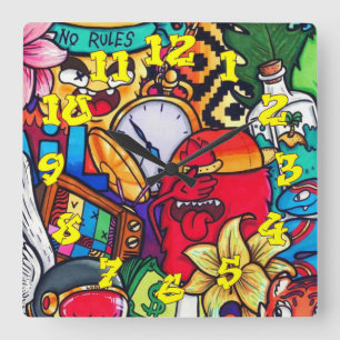 Graffiti-Hintergrund mit Graffiti-Nummern-13 Quadratische Wanduhr