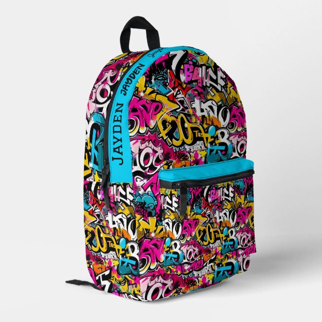 Graffiti hip hop pattern bedruckter rucksack (Rückseitige Ecke links)