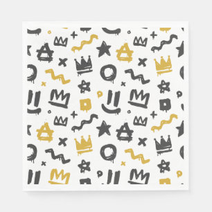 Graffiti Hip Hop Tags Schwarze und Gold Rap Doodle Serviette