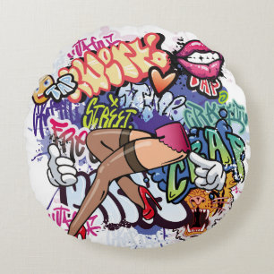 Graffiti-Illustration mit Street-Graffiti-Buchstab Rundes Kissen