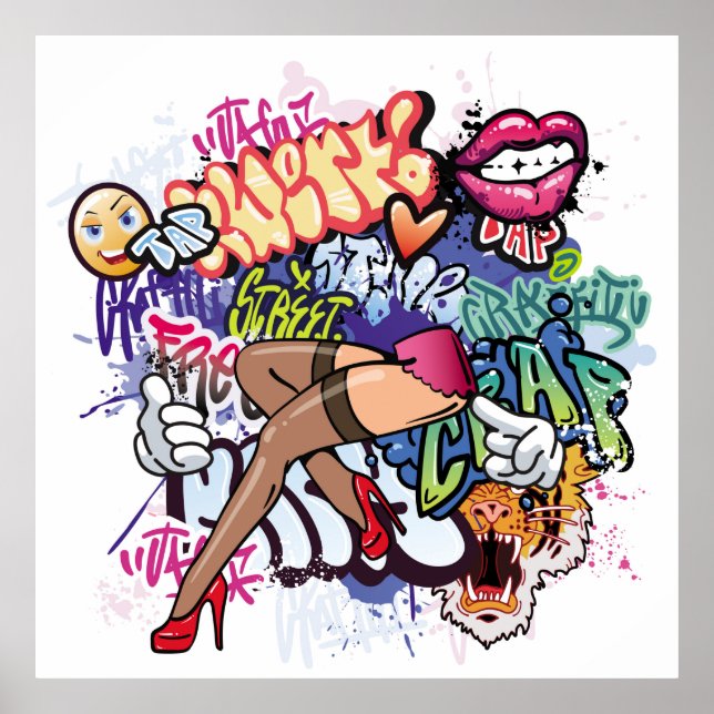 Graffiti illustration with street graffiti letters poster (Vorne)