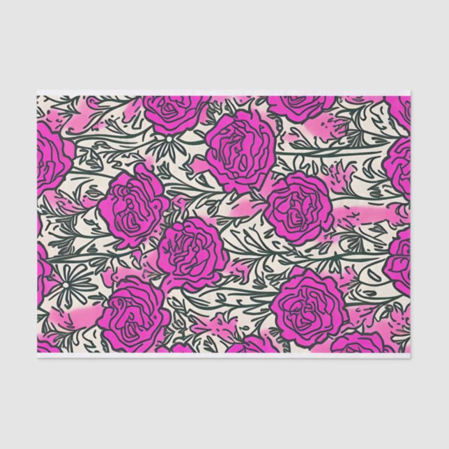 Graffiti-Inspirierte Rose Muster Pink Schwarz Seidenpapier (Vorderseite)